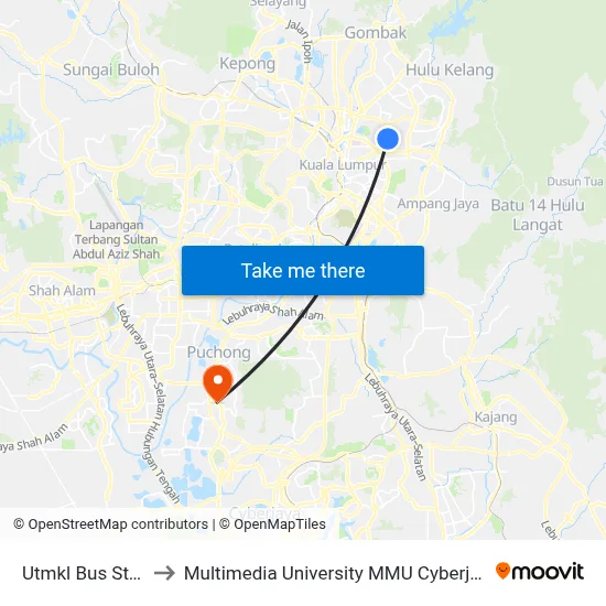 Utmkl Bus Stop to Multimedia University MMU Cyberjaya map