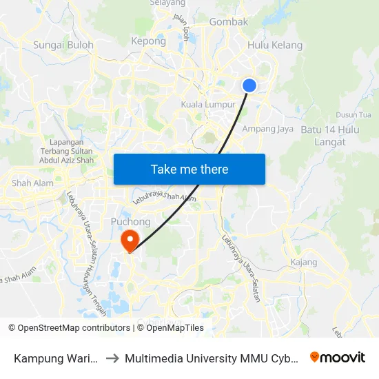 Kampung Warisan to Multimedia University MMU Cyberjaya map
