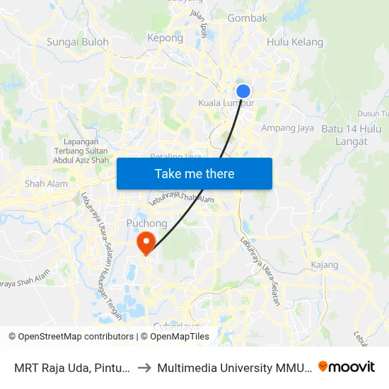 MRT Raja Uda, Pintu A (Kl62) to Multimedia University MMU Cyberjaya map