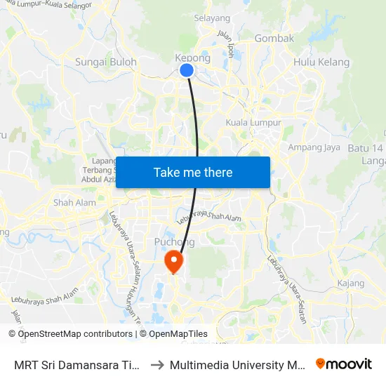 MRT Sri Damansara Timur (Kl1758) to Multimedia University MMU Cyberjaya map