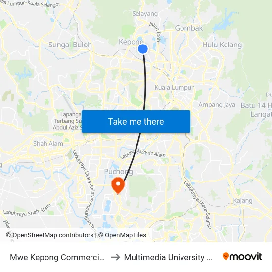 Mwe Kepong Commercial Park (Kl482) to Multimedia University MMU Cyberjaya map