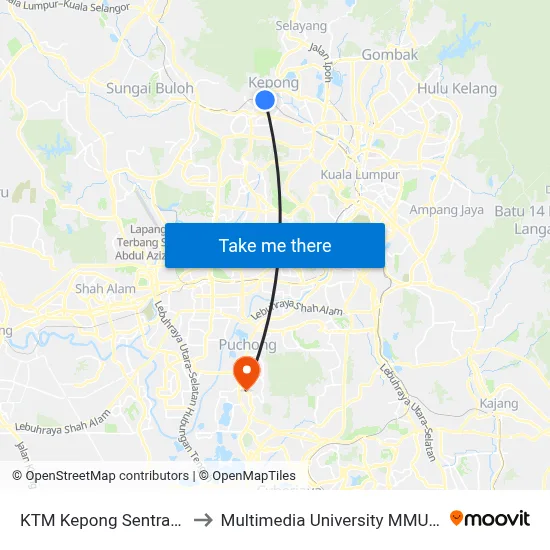 KTM Kepong Sentral (Kl990) to Multimedia University MMU Cyberjaya map