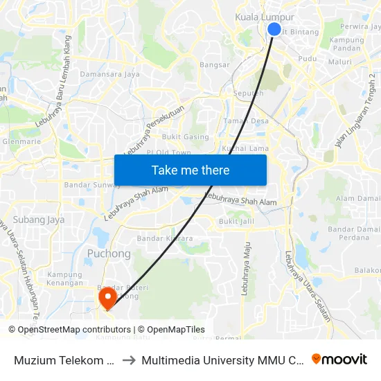 Muzium Telekom (Kl15) to Multimedia University MMU Cyberjaya map