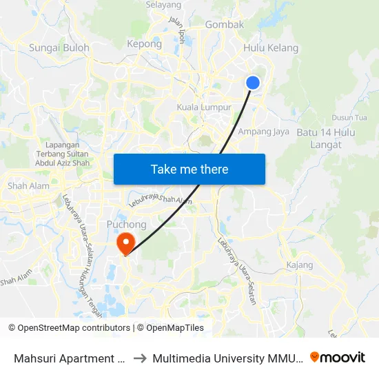 Mahsuri Apartment (Kl2187) to Multimedia University MMU Cyberjaya map