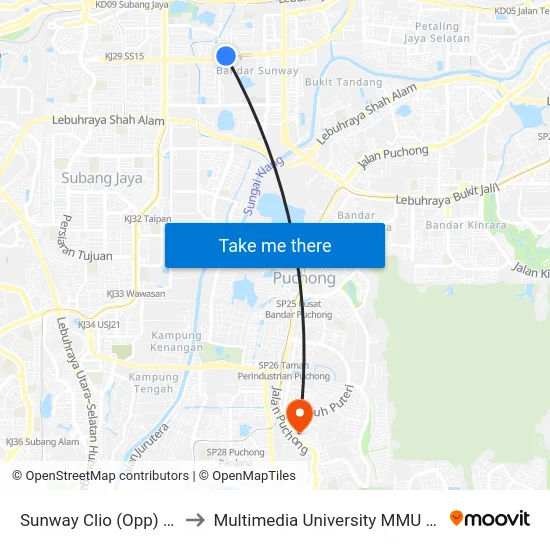 Sunway Clio (Opp) (Pj294) to Multimedia University MMU Cyberjaya map