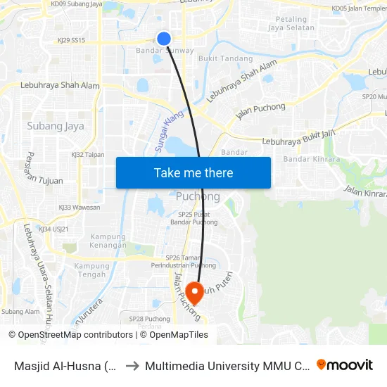 Masjid Al-Husna (Pj614) to Multimedia University MMU Cyberjaya map