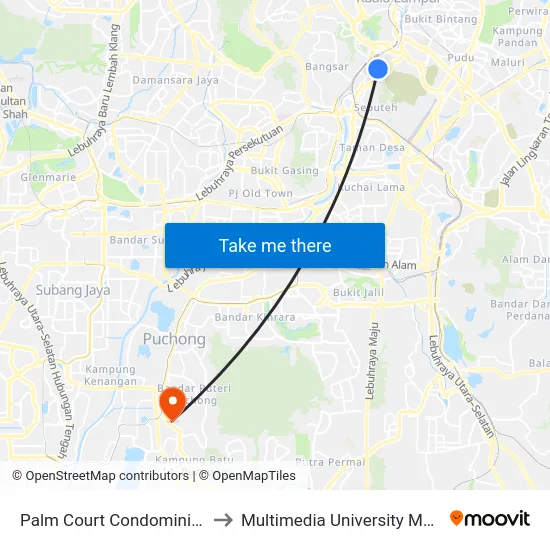 Palm Court Condominium (Kl1083) to Multimedia University MMU Cyberjaya map