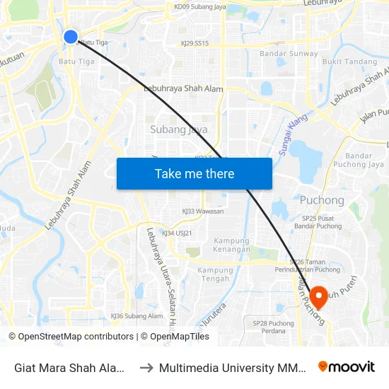 Giat Mara Shah Alam (Sa916) to Multimedia University MMU Cyberjaya map