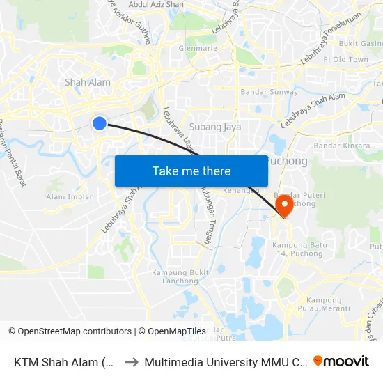 KTM Shah Alam (Sa430) to Multimedia University MMU Cyberjaya map