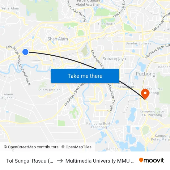 Tol Sungai Rasau (Sa928) to Multimedia University MMU Cyberjaya map