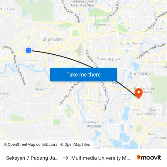 Seksyen 7 Padang Jawa (Sa931) to Multimedia University MMU Cyberjaya map