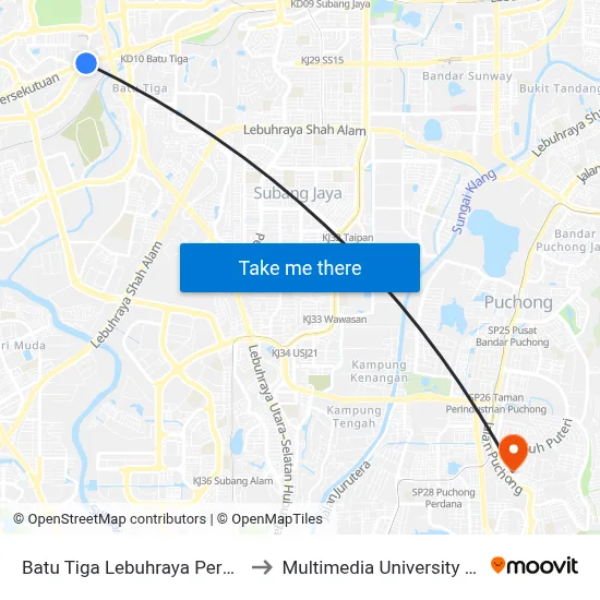 Batu Tiga Lebuhraya Persekutuan (Sa915) to Multimedia University MMU Cyberjaya map