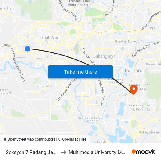 Seksyen 7 Padang Jawa (Sa932) to Multimedia University MMU Cyberjaya map