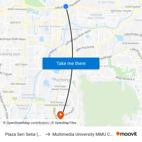 Plaza Seri Setia (Pj600) to Multimedia University MMU Cyberjaya map