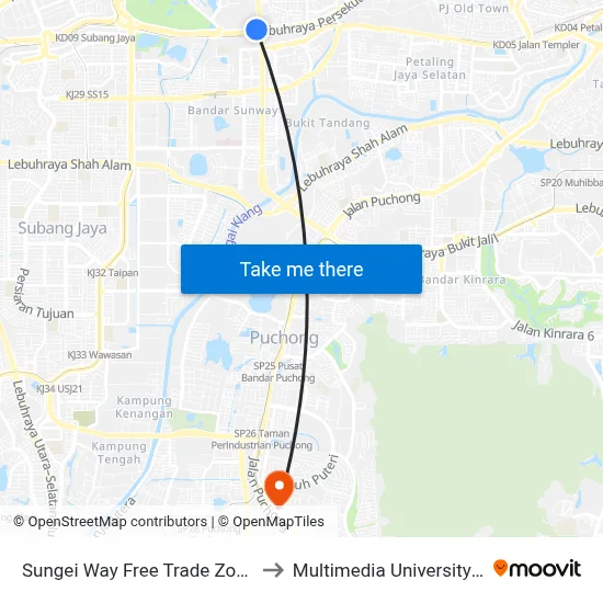 Sungei Way Free Trade Zone (Selatan) (Pj611) to Multimedia University MMU Cyberjaya map