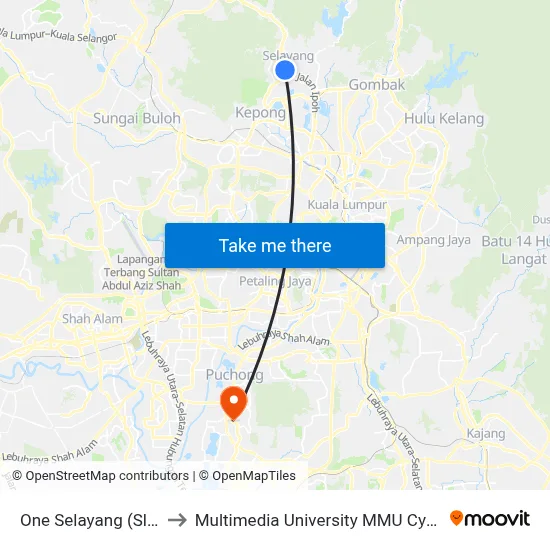 One Selayang (Sl382) to Multimedia University MMU Cyberjaya map