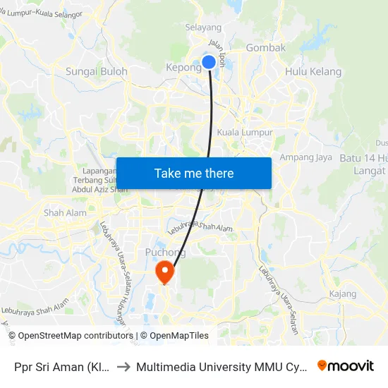 Ppr Sri Aman (Kl457) to Multimedia University MMU Cyberjaya map
