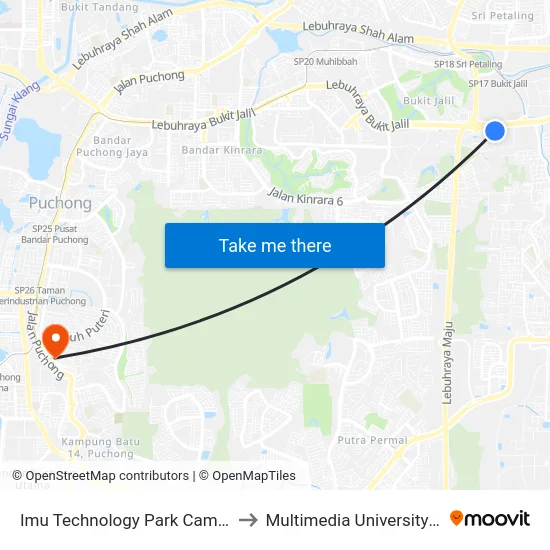 Imu Technology Park Campus (Opp) (Kl2007) to Multimedia University MMU Cyberjaya map