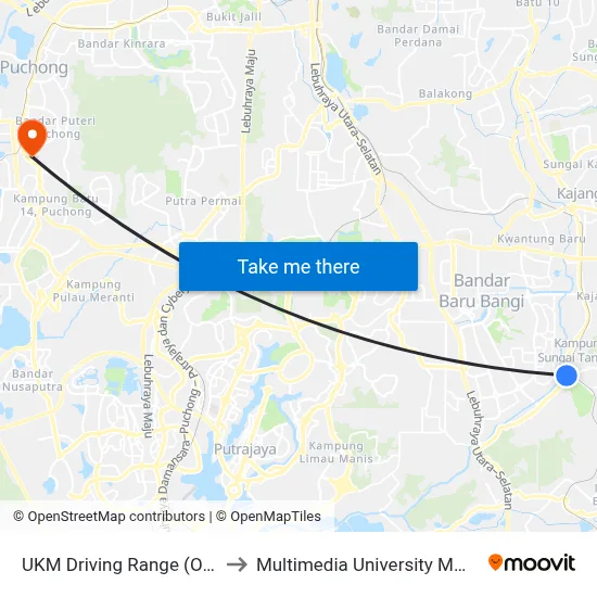 UKM Driving Range (Opp) (Kj458) to Multimedia University MMU Cyberjaya map