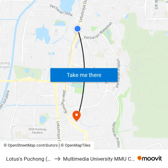 Lotus's Puchong (Sj516) to Multimedia University MMU Cyberjaya map