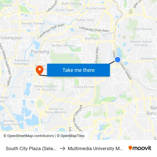 South City Plaza (Selatan) (Sj101) to Multimedia University MMU Cyberjaya map
