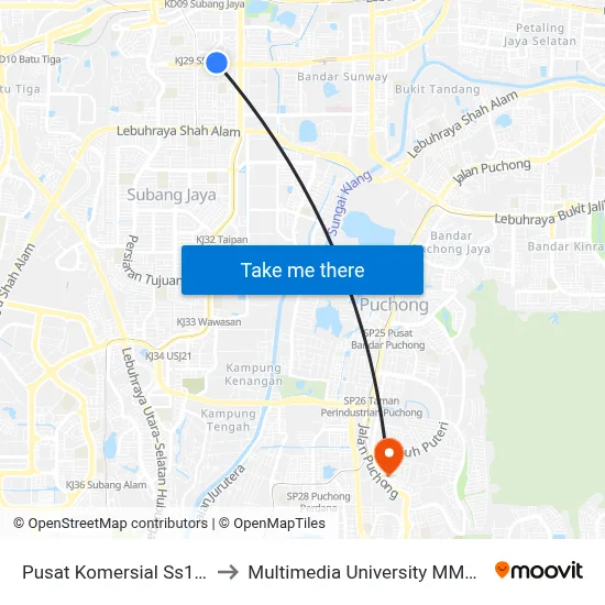 Pusat Komersial Ss15 (Sj593) to Multimedia University MMU Cyberjaya map