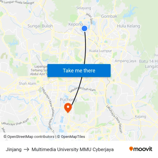 Jinjang to Multimedia University MMU Cyberjaya map