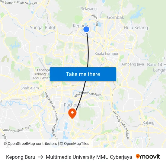 Kepong Baru to Multimedia University MMU Cyberjaya map