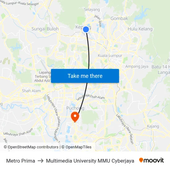Metro Prima to Multimedia University MMU Cyberjaya map