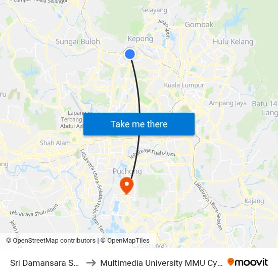 Sri Damansara Sentral to Multimedia University MMU Cyberjaya map