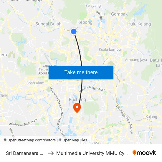 Sri Damansara Barat to Multimedia University MMU Cyberjaya map