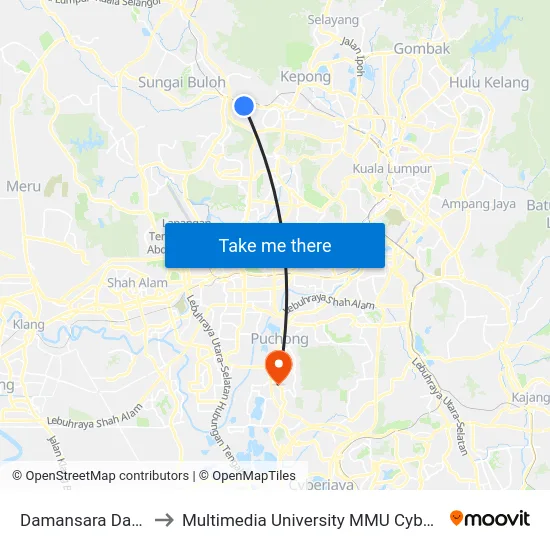 Damansara Damai to Multimedia University MMU Cyberjaya map