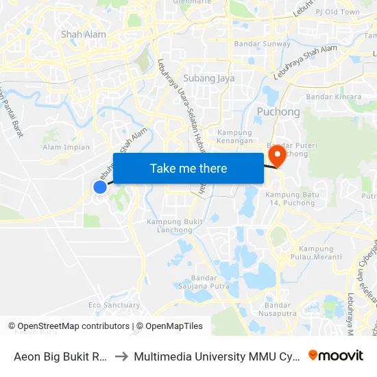 Aeon Big Bukit Rimau to Multimedia University MMU Cyberjaya map