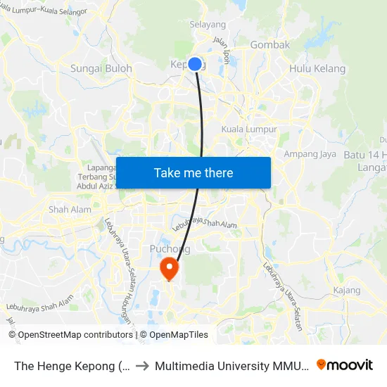 The Henge Kepong (Kl2460) to Multimedia University MMU Cyberjaya map
