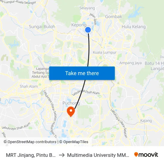 MRT Jinjang, Pintu B (Kl2475) to Multimedia University MMU Cyberjaya map