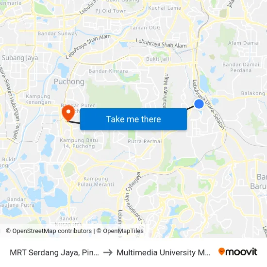 MRT Serdang Jaya, Pintu A (Sj786) to Multimedia University MMU Cyberjaya map