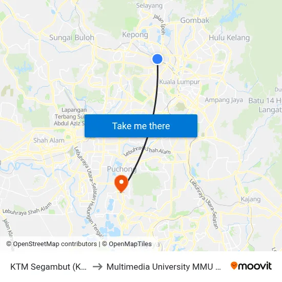 KTM Segambut (Kl2555) to Multimedia University MMU Cyberjaya map