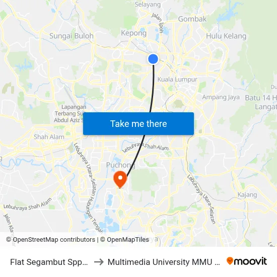 Flat Segambut Sppk (Opp) to Multimedia University MMU Cyberjaya map