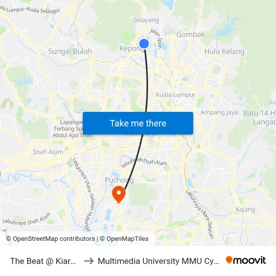 The Beat @ Kiara Bay to Multimedia University MMU Cyberjaya map