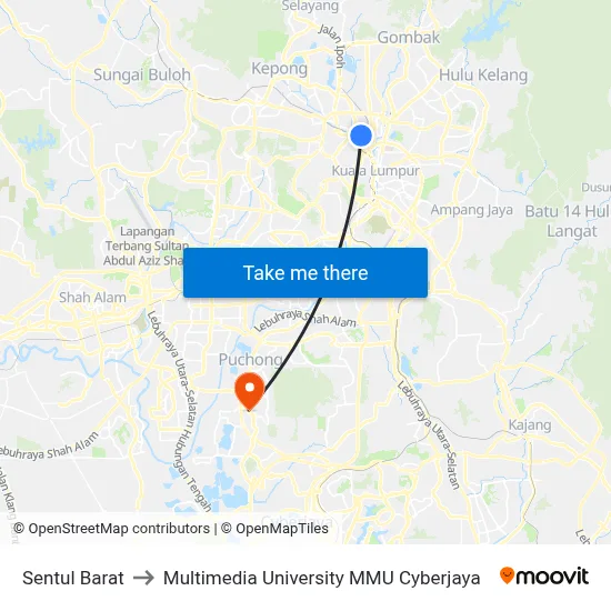 Sentul Barat to Multimedia University MMU Cyberjaya map