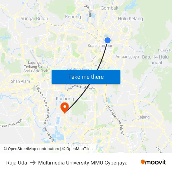 Raja Uda to Multimedia University MMU Cyberjaya map