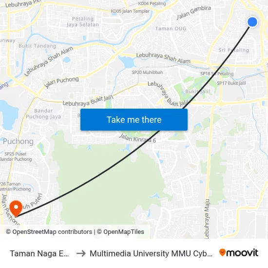 Taman Naga Emas to Multimedia University MMU Cyberjaya map