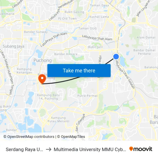 Serdang Raya Utara to Multimedia University MMU Cyberjaya map