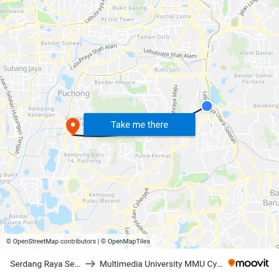 Serdang Raya Selatan to Multimedia University MMU Cyberjaya map