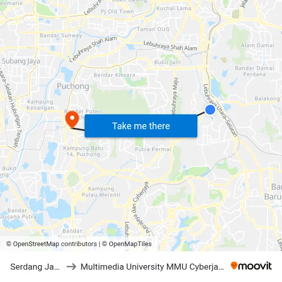 Serdang Jaya to Multimedia University MMU Cyberjaya map