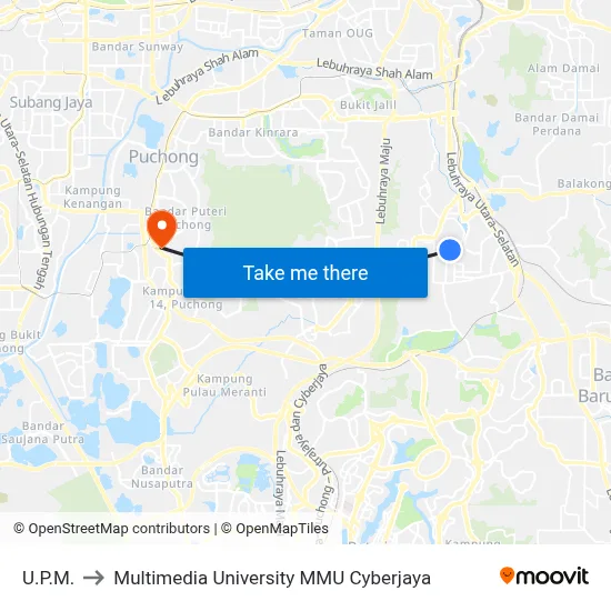 U.P.M. to Multimedia University MMU Cyberjaya map