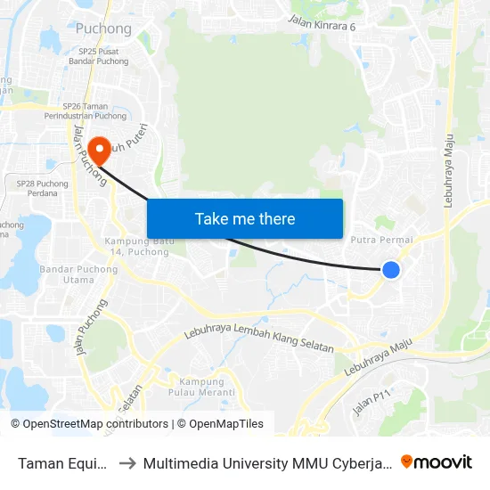 Taman Equine to Multimedia University MMU Cyberjaya map