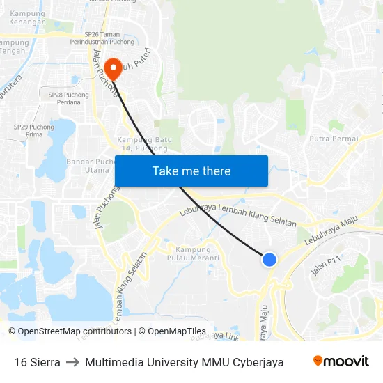 16 Sierra to Multimedia University MMU Cyberjaya map
