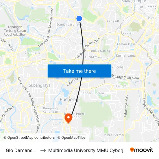 Glo Damansara to Multimedia University MMU Cyberjaya map