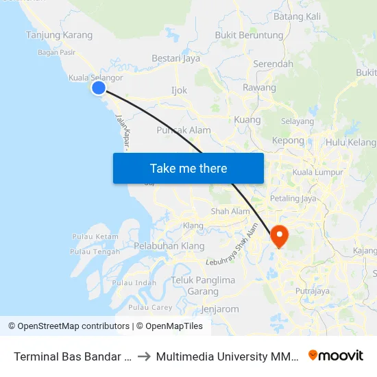 Terminal Bas Bandar Malawati to Multimedia University MMU Cyberjaya map